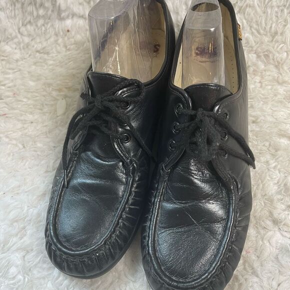 SAS Siesta leather black lace up wedge shoes size 11M - Picture 6 of 13